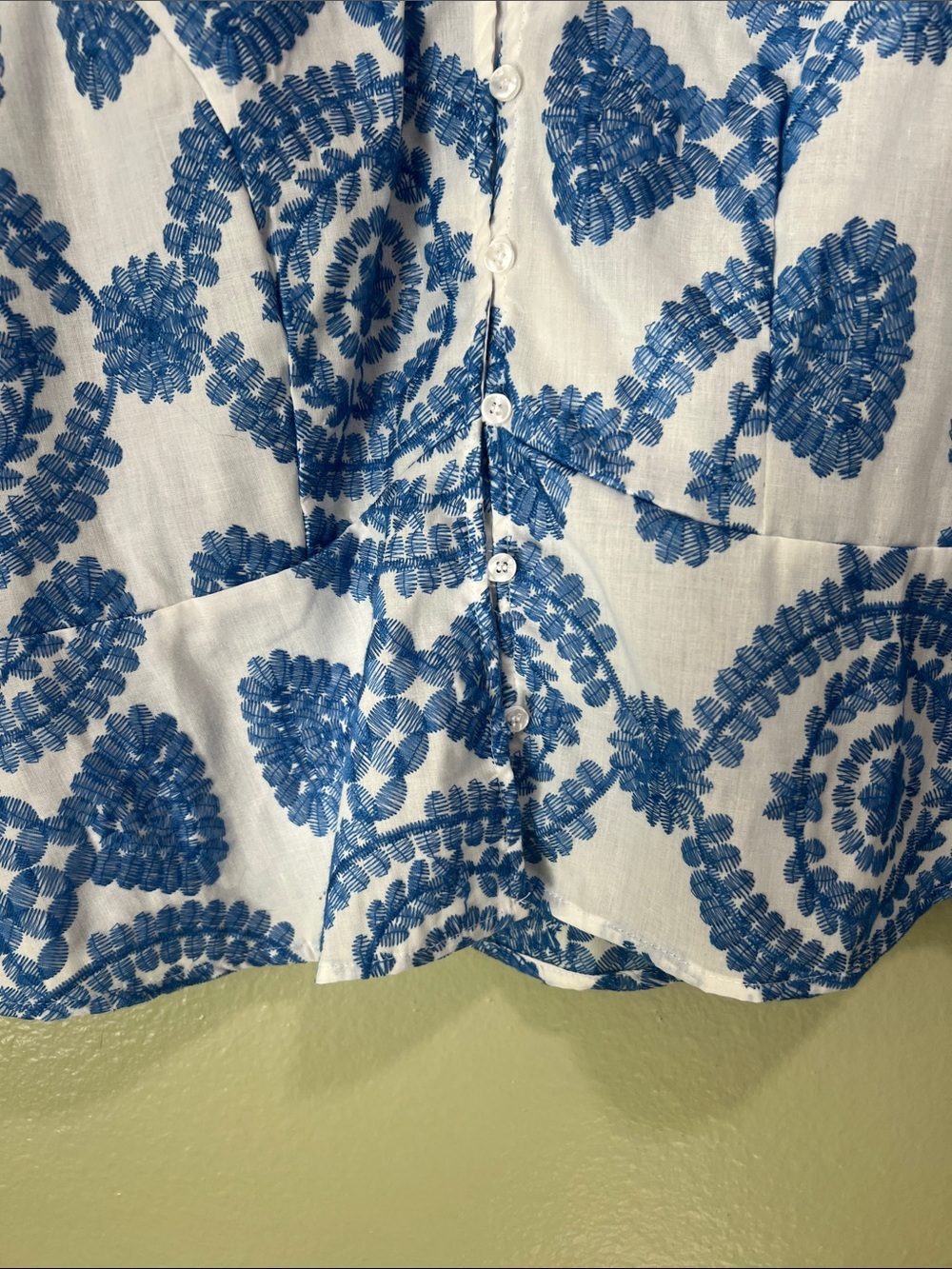 Ultra Pink Blue & White Printed Peasant Blouse - Picture 3 of 5